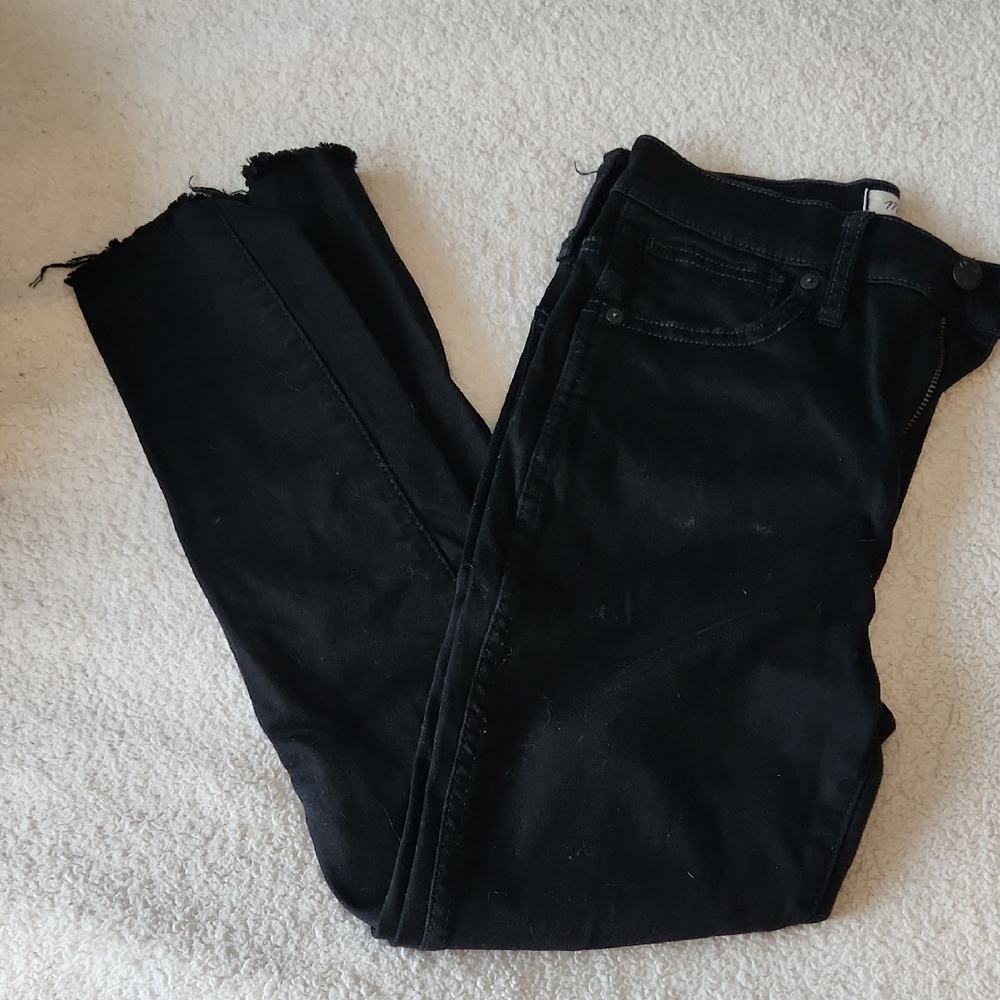 Madewell 10" High Rise Skinny Black Jeans Size 27 Petite With Distressed Hem
